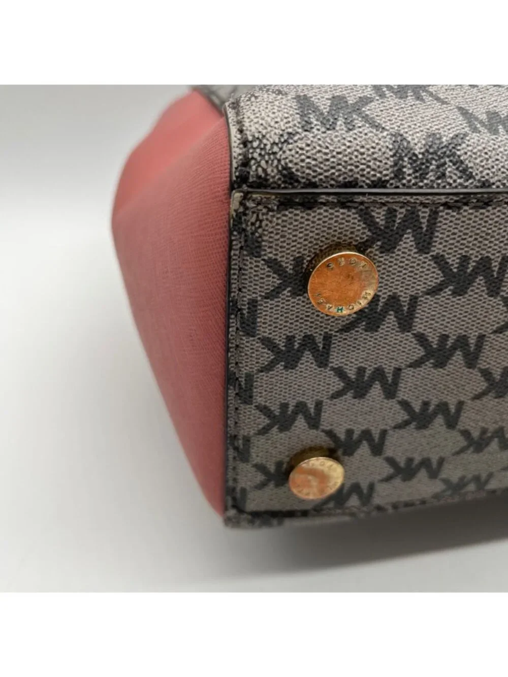 Michael Kors Grey & Pink Coated Canvas Satchel Bag